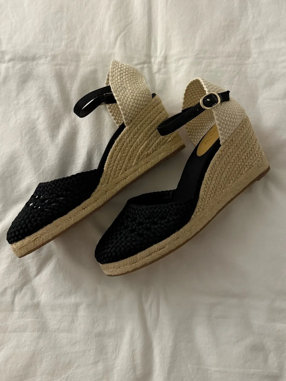 J.Crew Crochet Espadrille Wedges Black Size 8